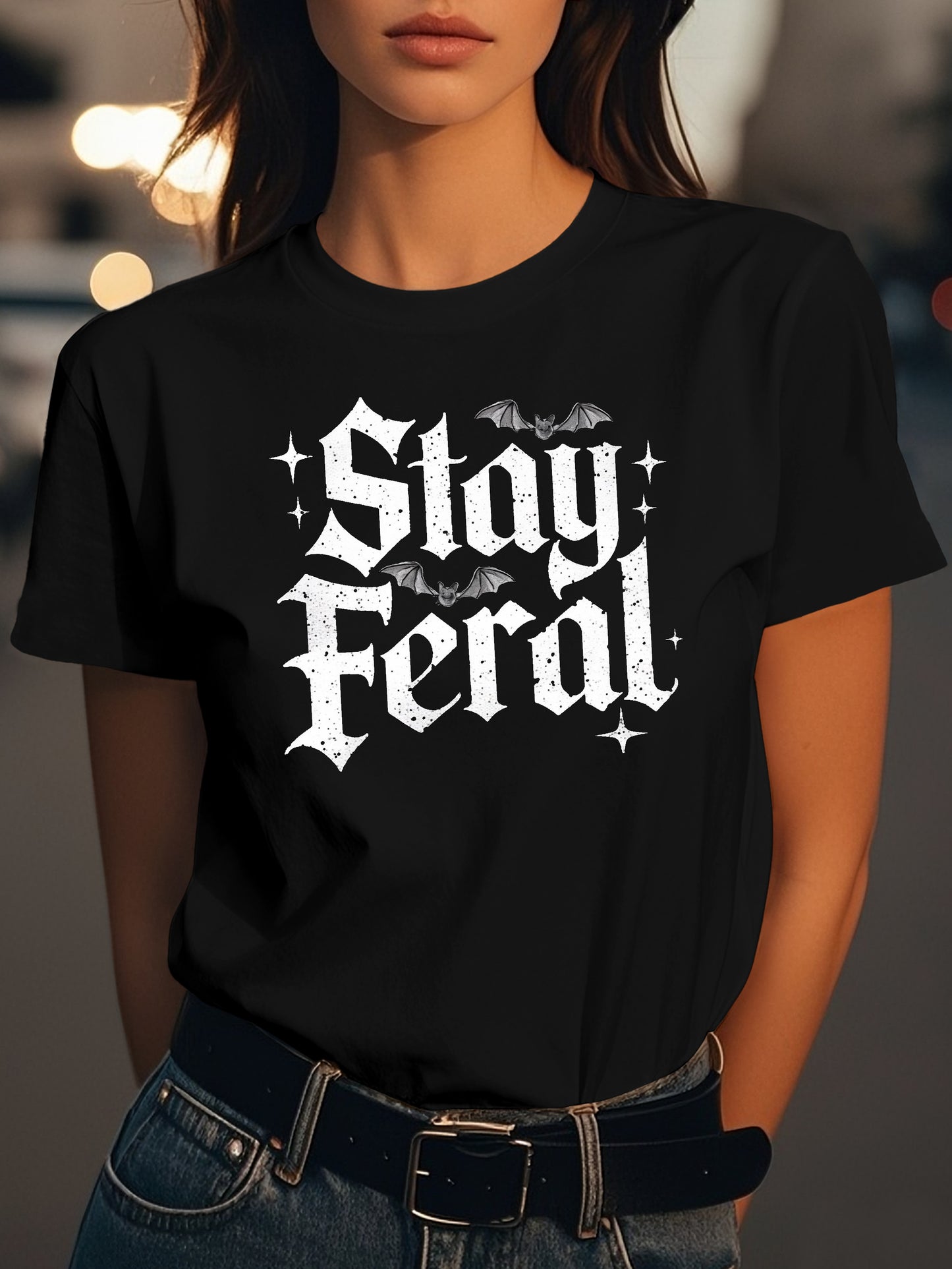 Stay Feral Gothic style Fashion women's pure cotton T-shirt short sleeves