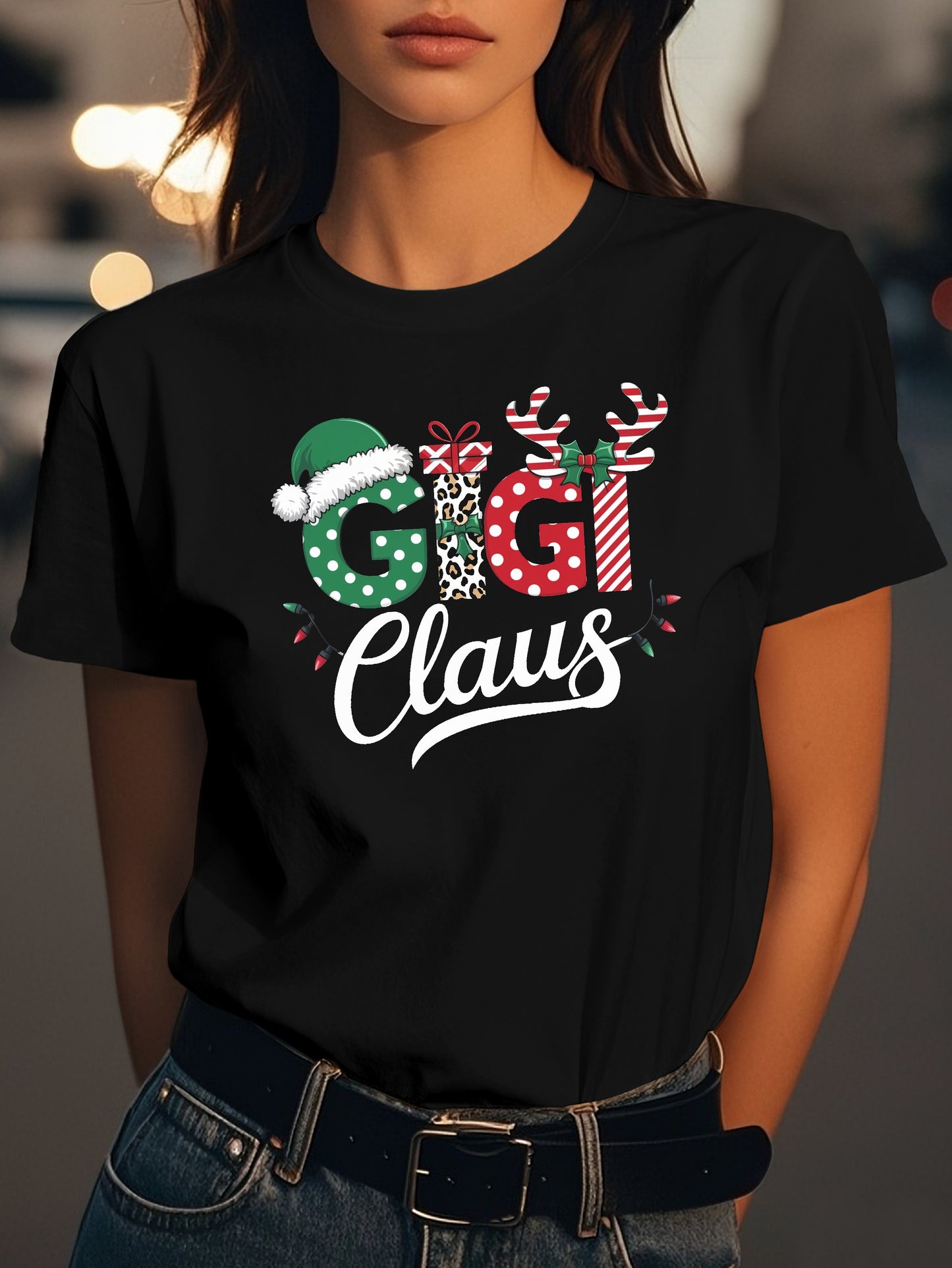 GIGI claus festive design Fashion women's pure cotton T-shirt short sleeves