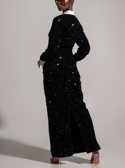 Contrast Sequin-Embellished Dress