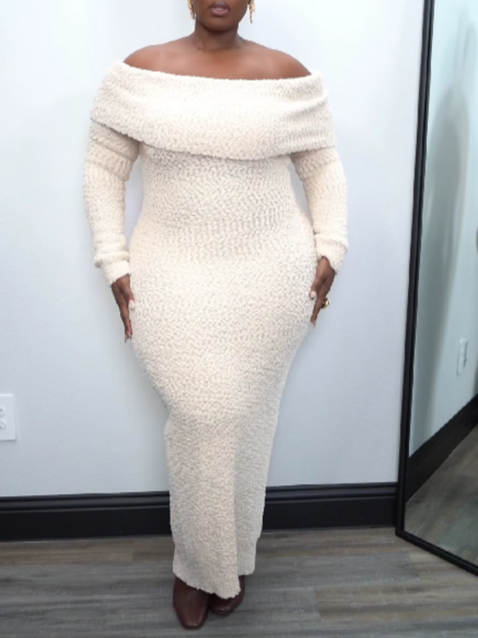 Turn-Up Open-Shoulder Knit Dress