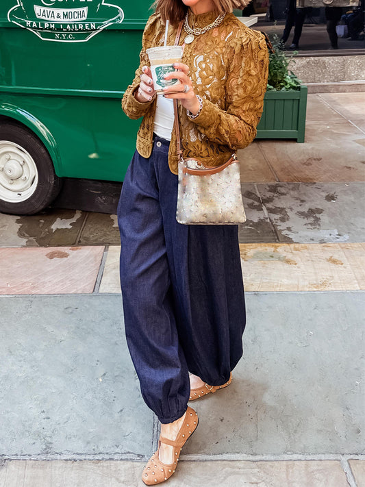 Lace Crochet Cut-Out Button Top