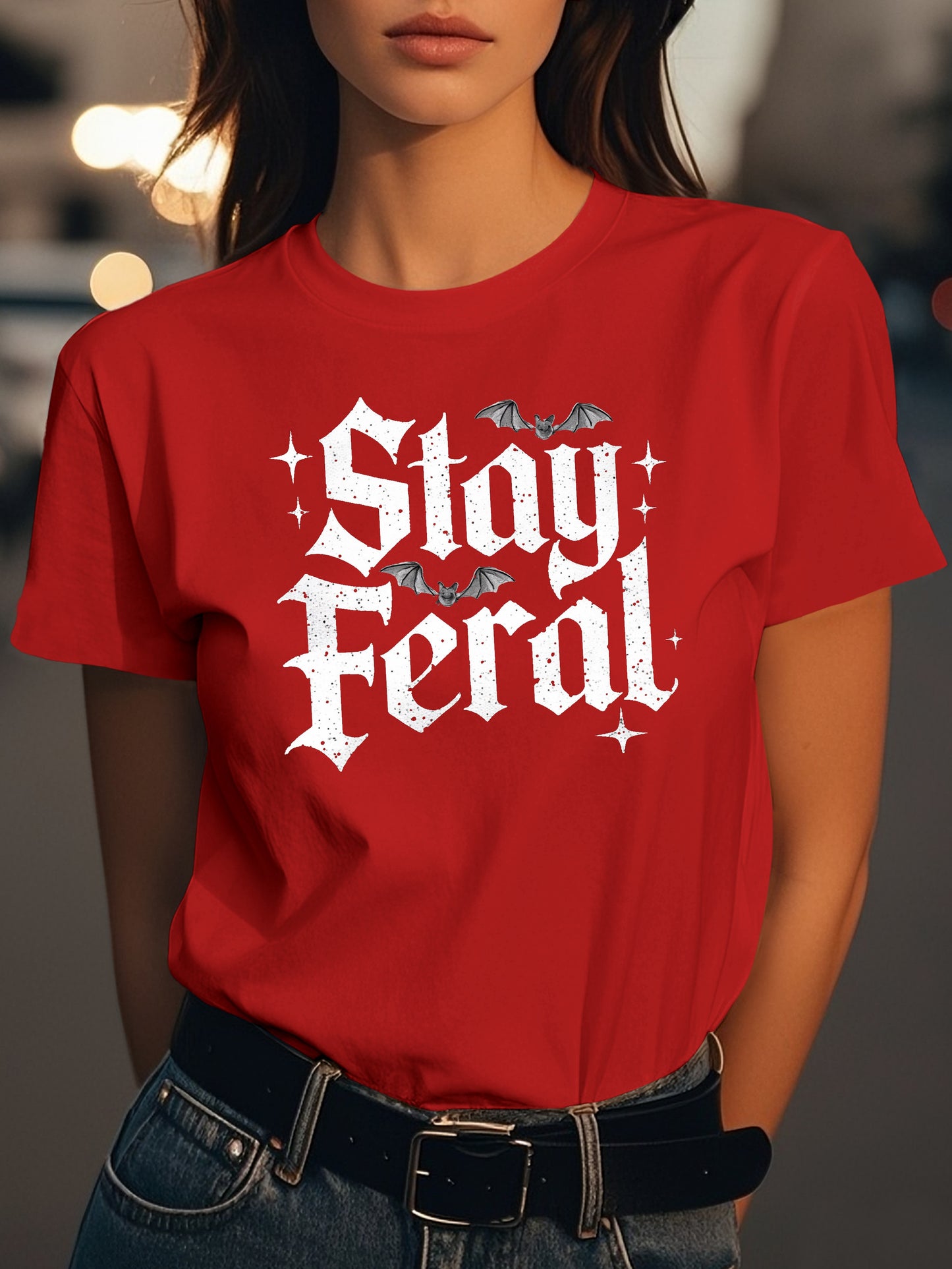 Stay Feral Gothic style Fashion women's pure cotton T-shirt short sleeves