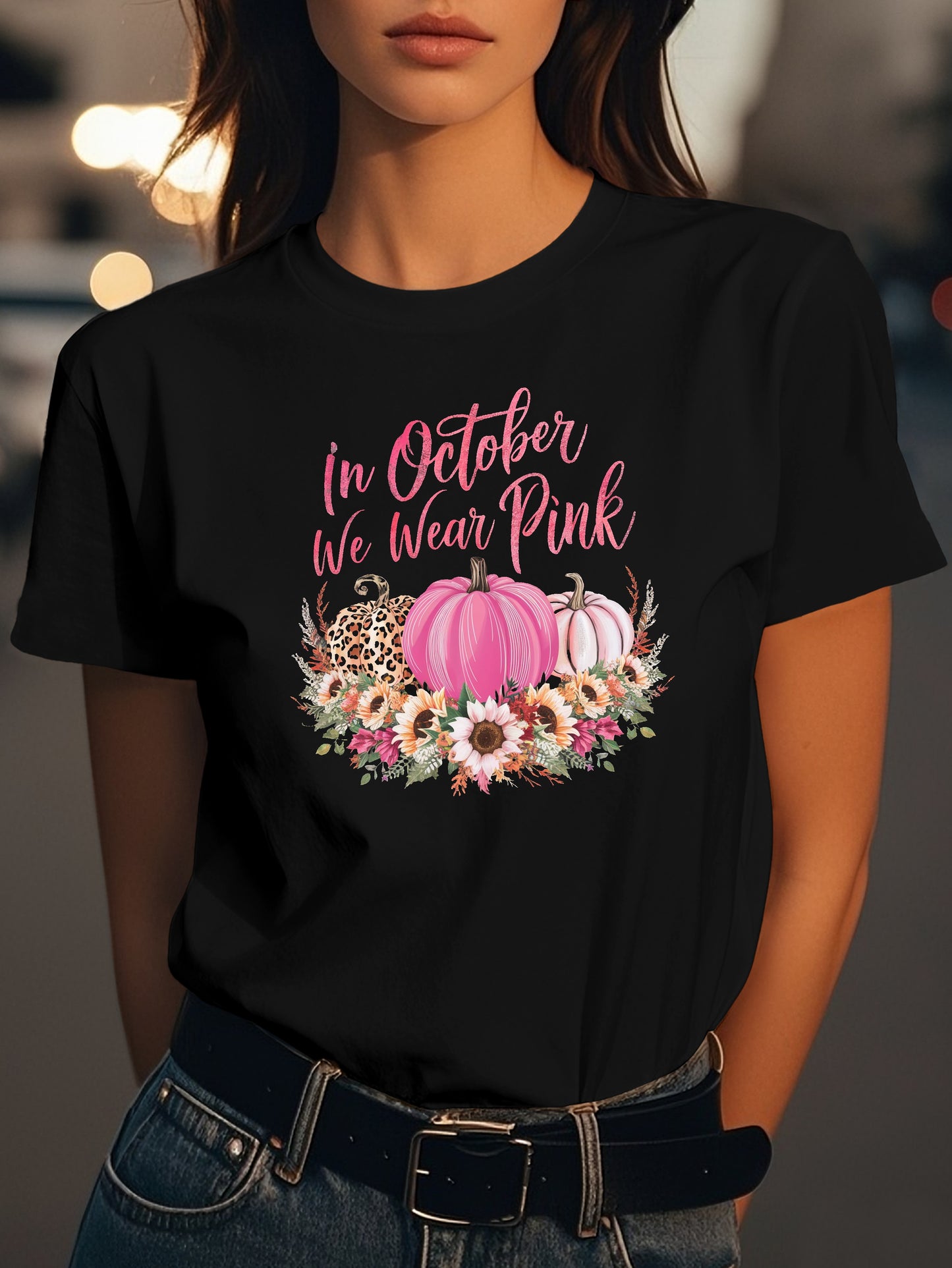 In October we wear Pink Fashion women's pure cotton T-shirt short sleeves