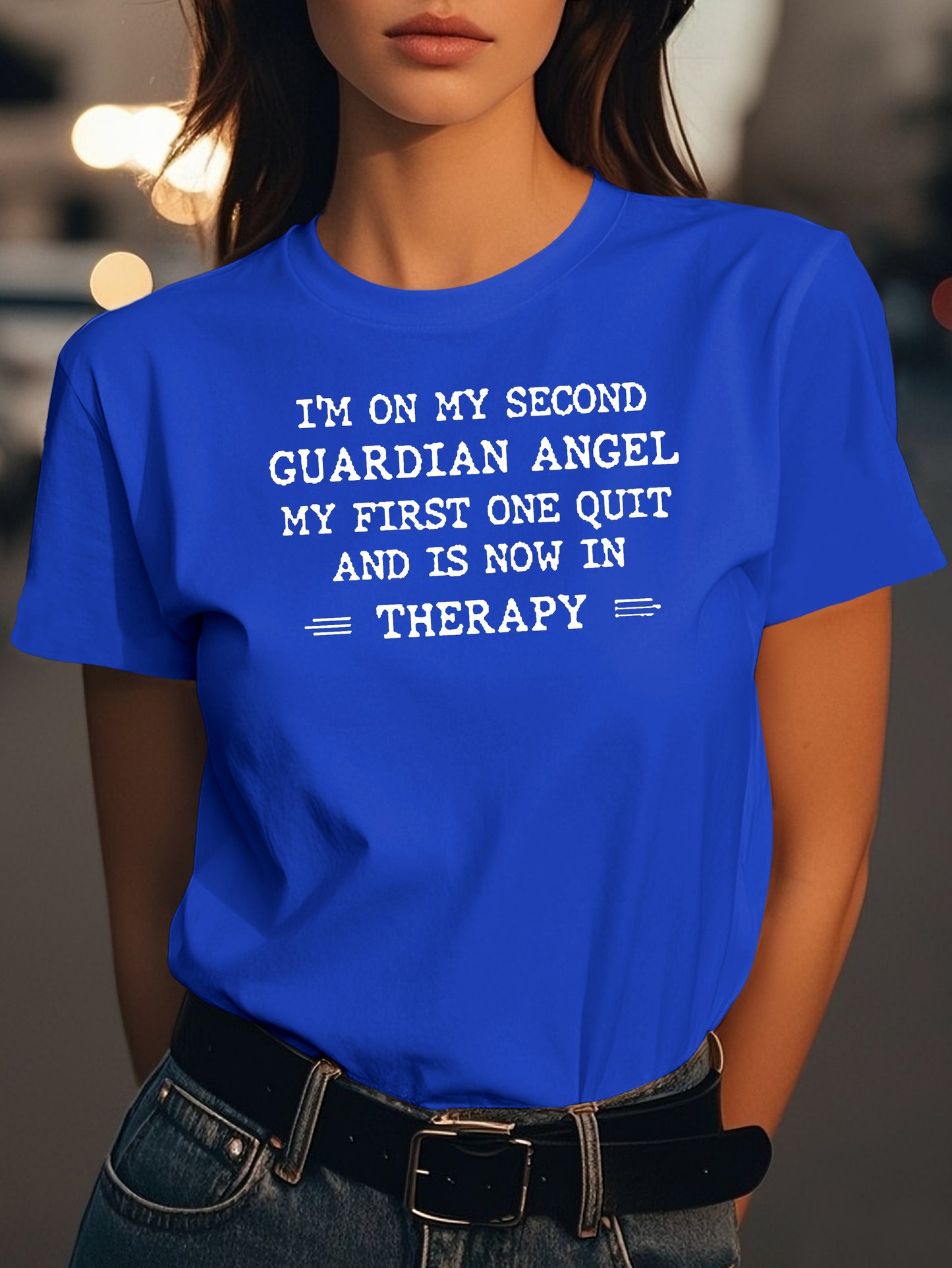 I M ON MY SECOND GUARDIAN ANGEL Fashion women's pure cotton T-shirt short sleeves