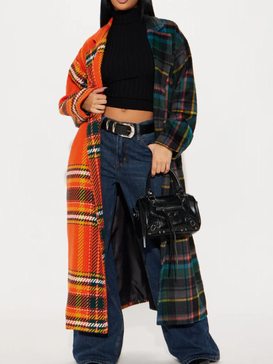Plaid Lel Contrast Coat