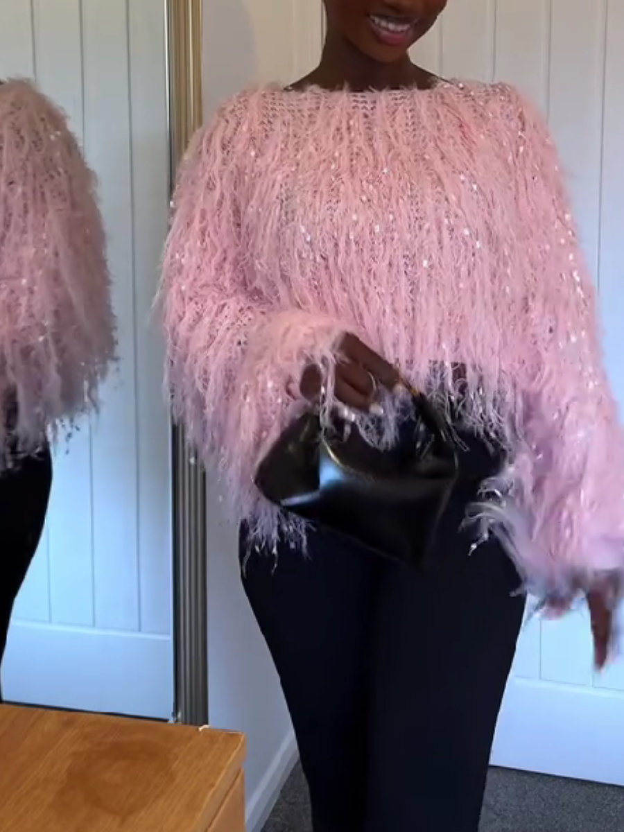 Imitation Mink Tassel Design Pullover Top