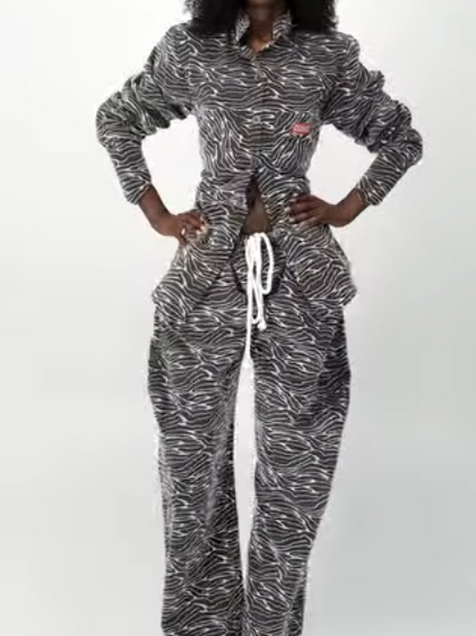 Textured Print Pants Set