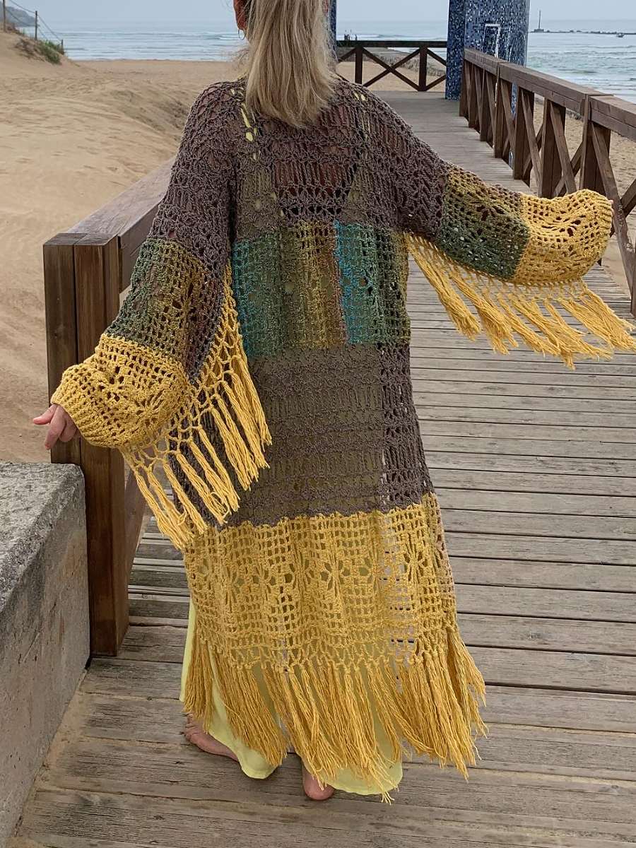 Knitted Cutout Fringe Coat