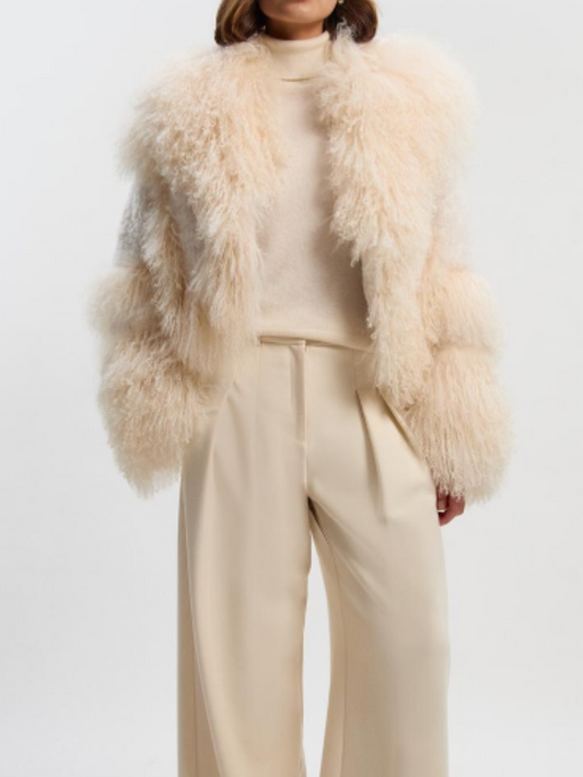 Faux Fur Stitched Fringe Coat