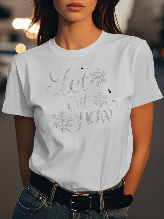 Let it snow illustration Fashion women's pure cotton T-shirt short sleeves