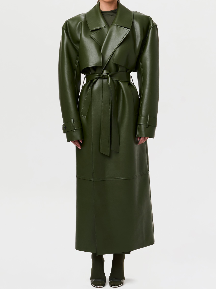 Lapel Long Leather Coat