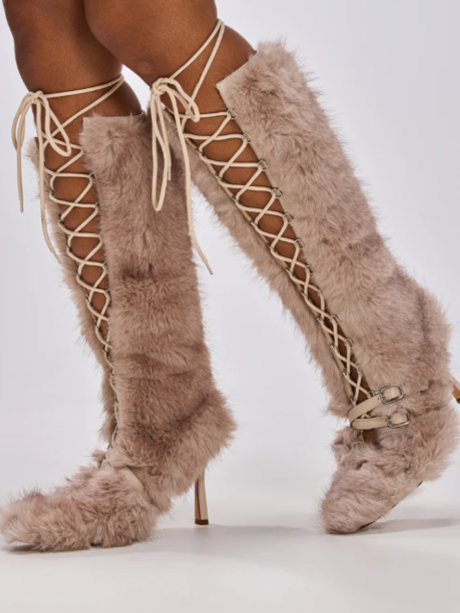 Plush Lace-Up Pumps