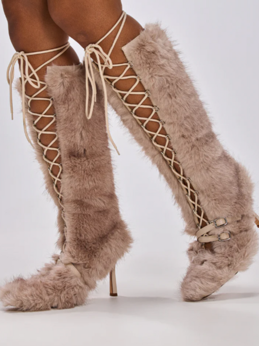Plush Lace-Up Pumps