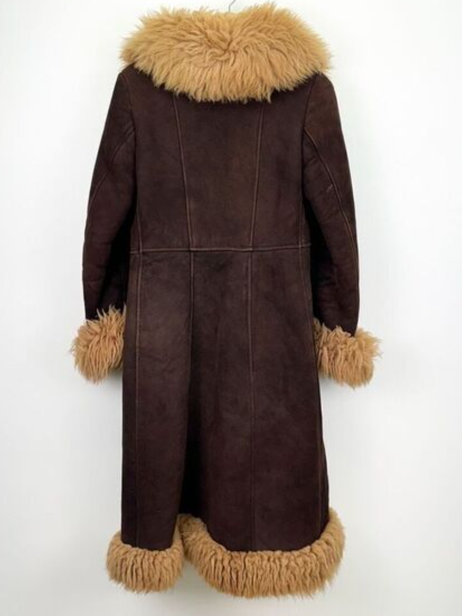 Vintage Suede Faux Fur Collar Coat