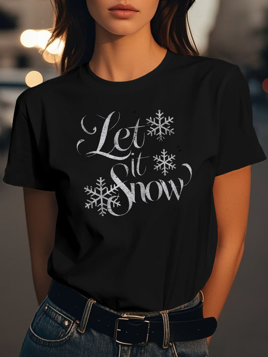 Let it snow illustration Fashion women's pure cotton T-shirt short sleeves