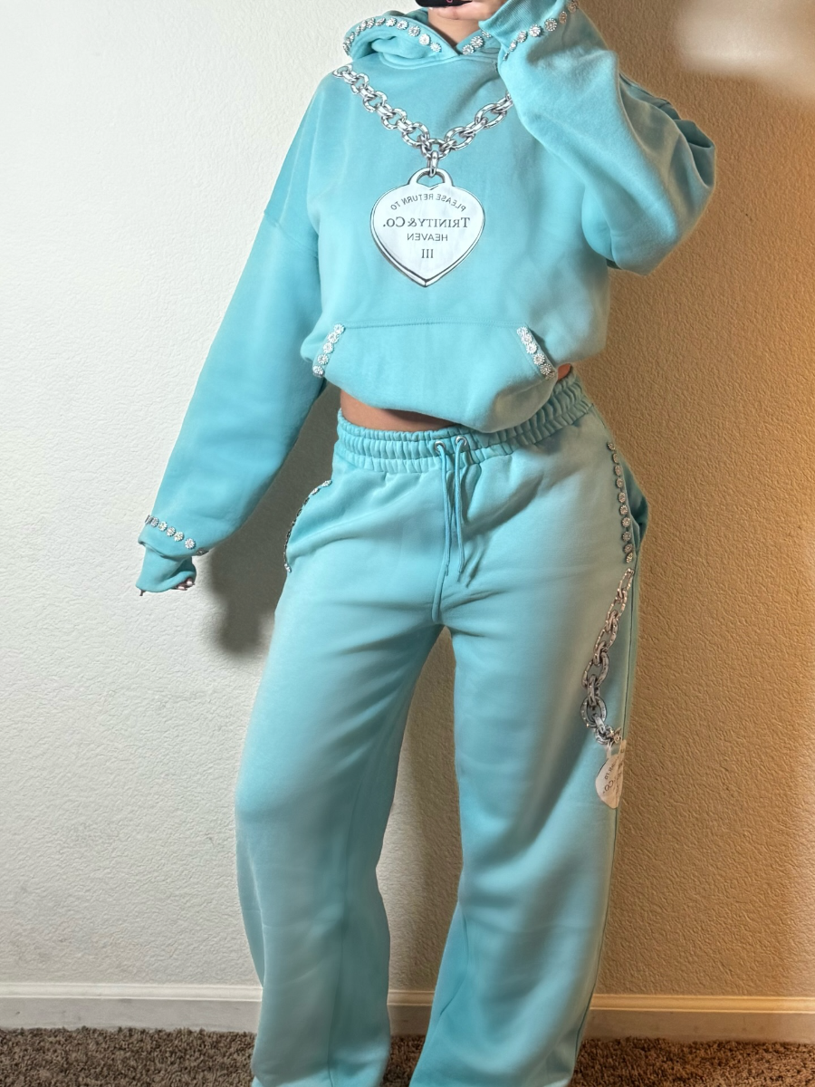 Cuff Brim Diamond Embellished Hooded Set