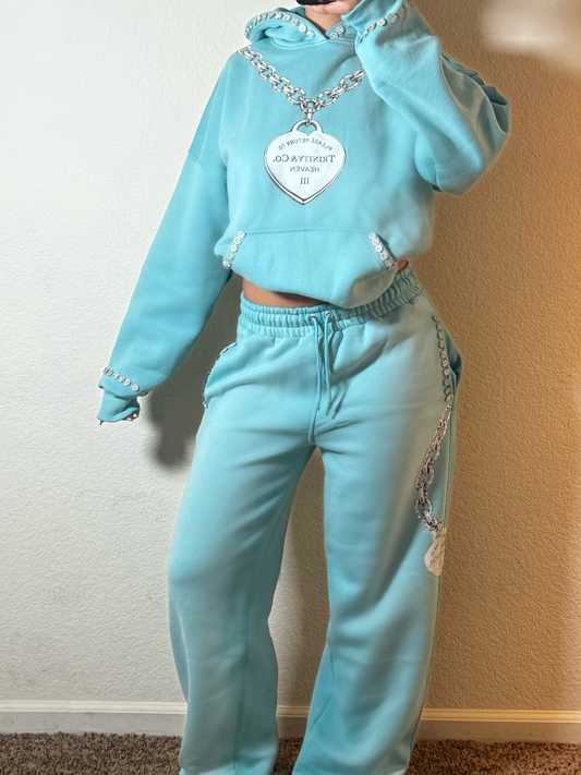 Cuff Brim Diamond Embellished Hooded Set