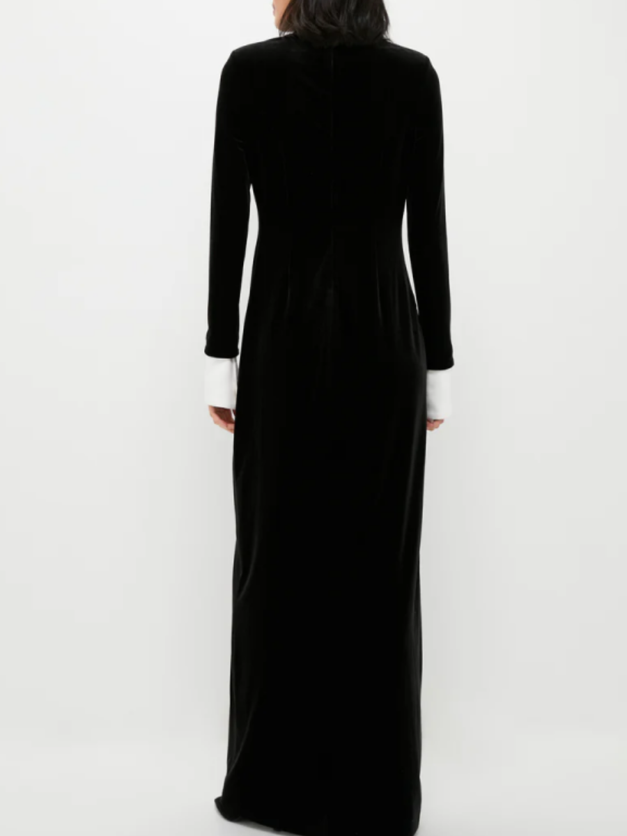 Black Velvet Contrast Cuff Dress