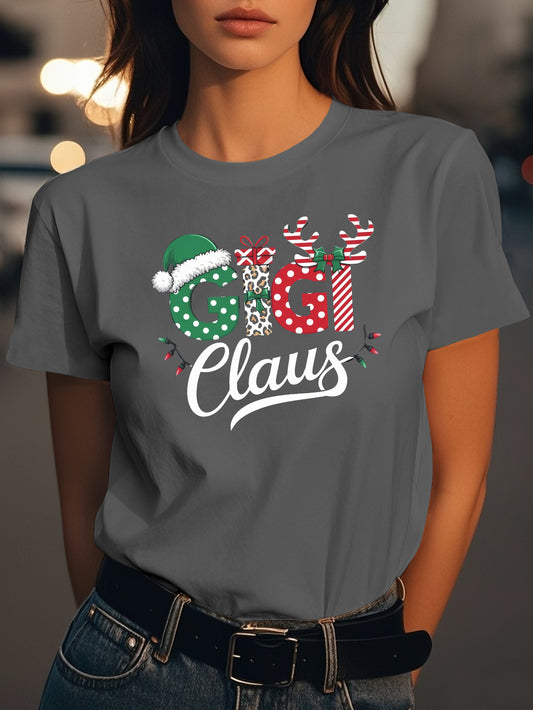 GIGI claus festive design Fashion women's pure cotton T-shirt short sleeves