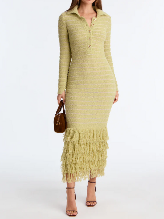 Fringed Sweater Maxi Dress