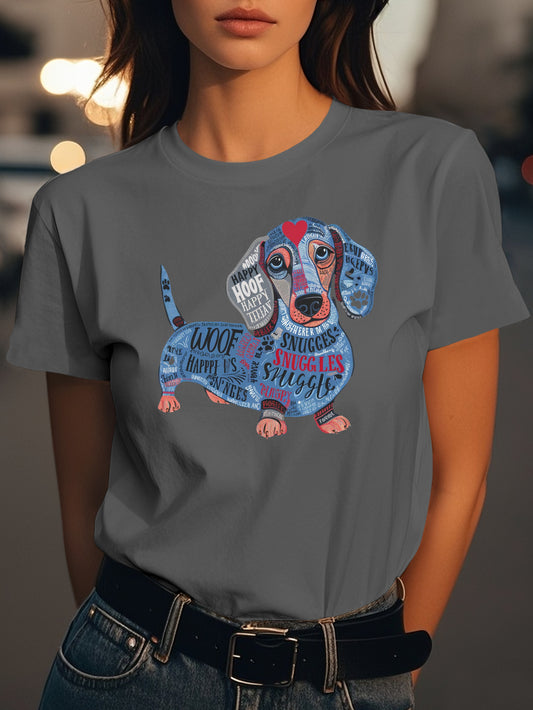 Dachshund with words Fashion women's pure cotton T-shirt short sleeves