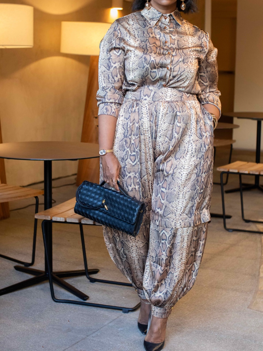 Draped And Striking Snake Print Set