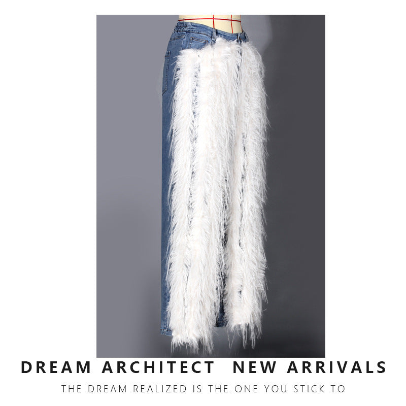 Washed Up Feather Trim High Waist Jeans
