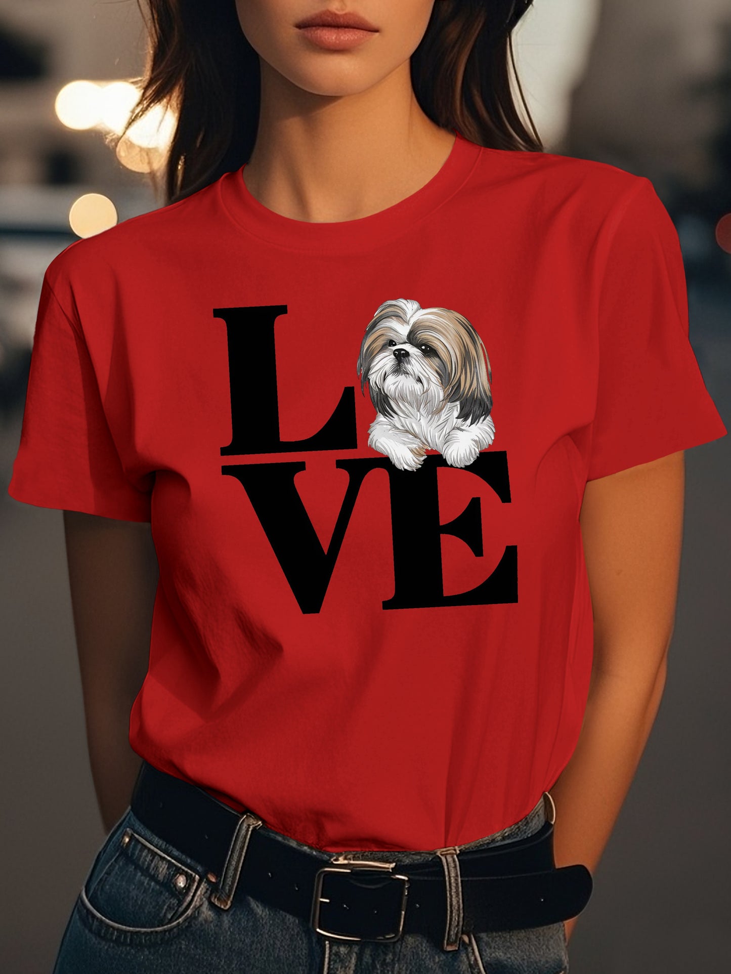 LOVE Shih Tzu dog Fashion women's pure cotton T-shirt short sleeves