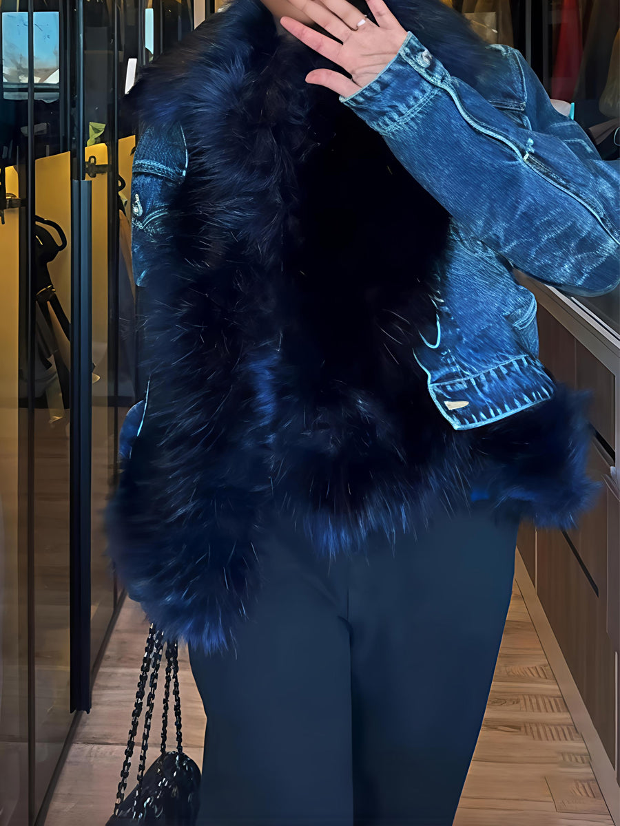 Faux Fur Cinched Denim Jacket
