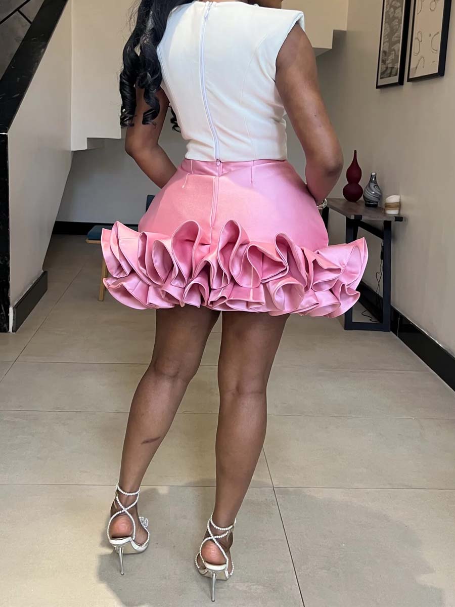 Fashion Hollowed Out Ruffled Two Pieces Dress