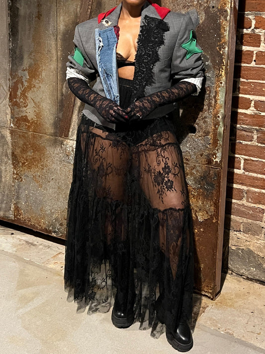 Hooded Collar Patchwork Long Sleeve Blazer