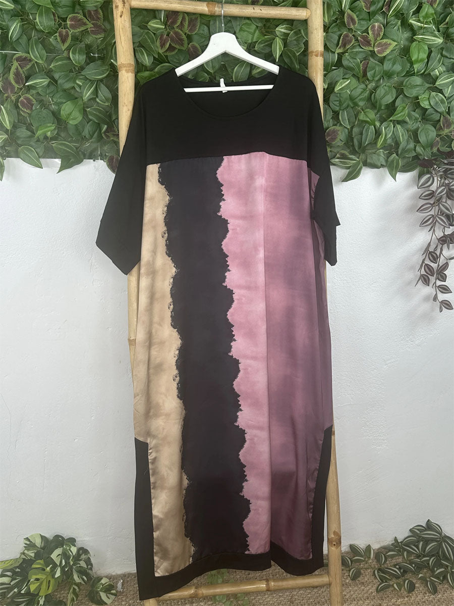 Printed Loose Slit Hem Stain Dress