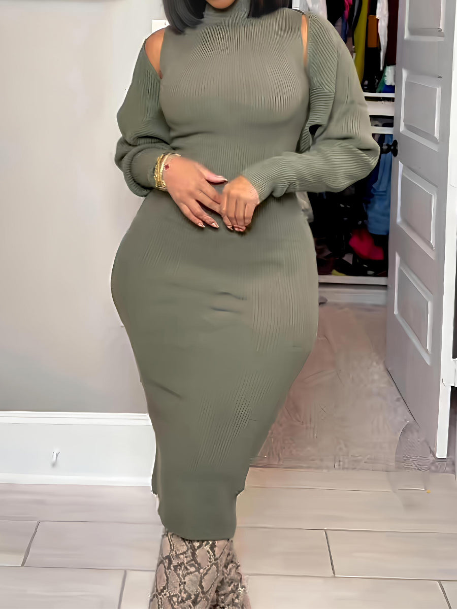 Cropped Cardigan Pullover Sweater Maxi Dress Sets