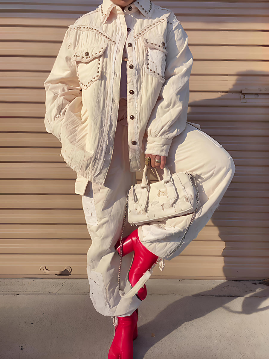 Rivet Trim Fashion Two Pieces Set