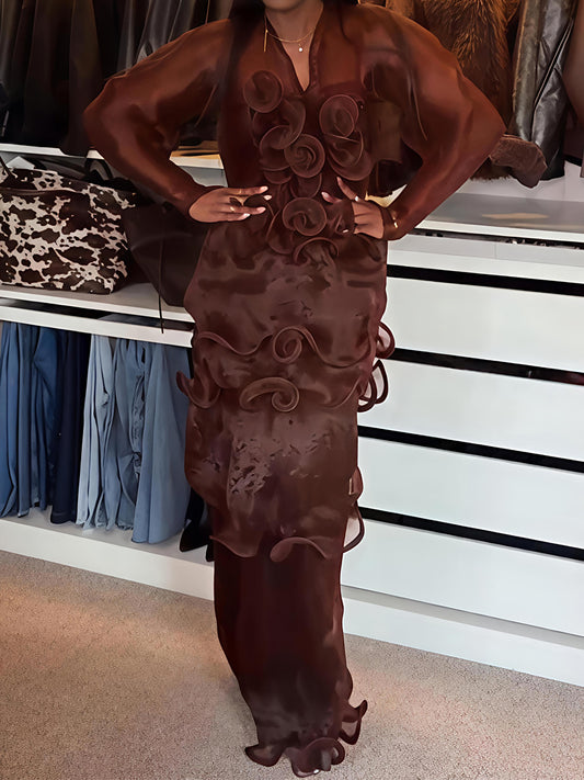 Elegant Ruffled See-through Party Maxi Dress