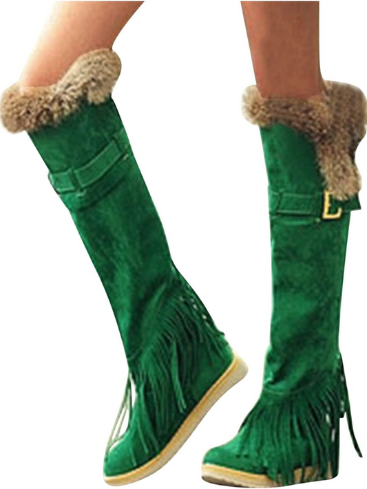 Suede Fringed Flat Boots