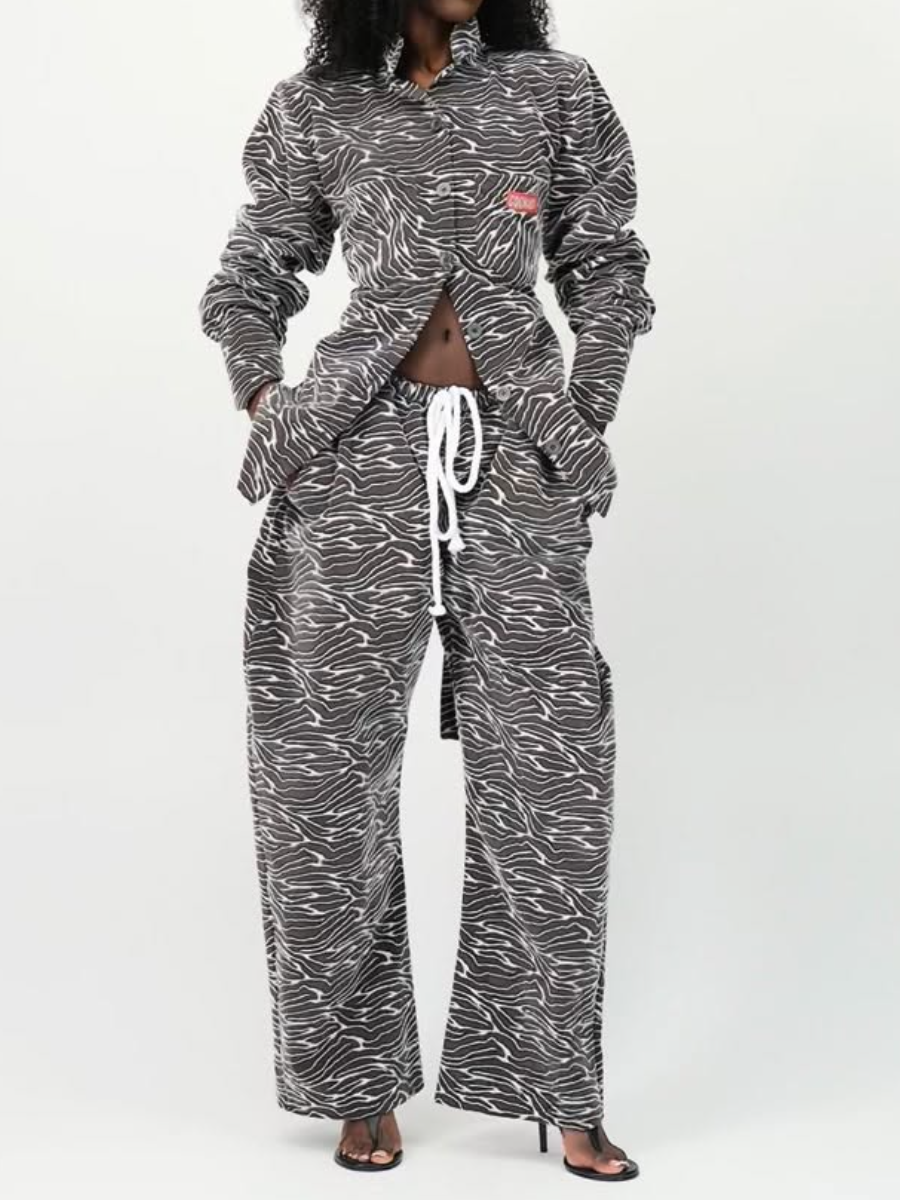 Textured Print Pants Set