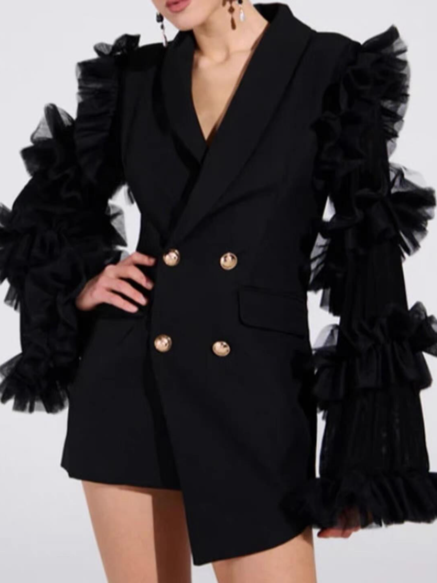 Ruffled Flare Sleeve Suit Dress