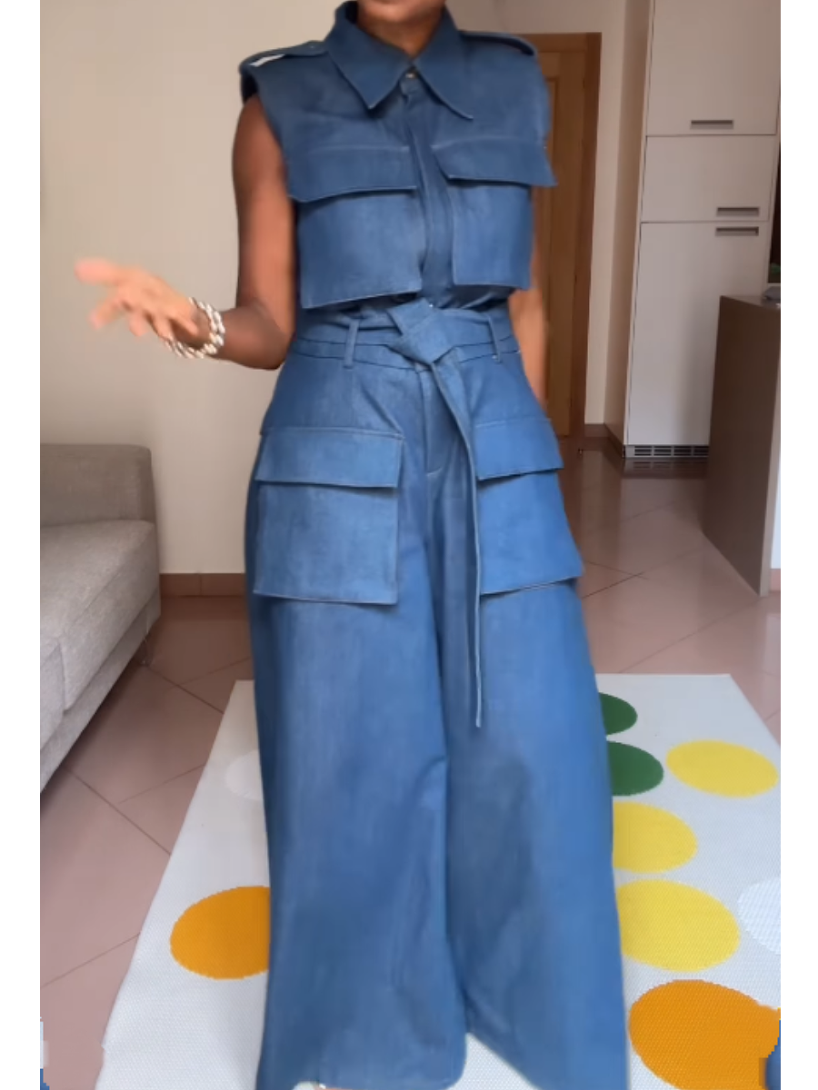 Sleeveless Denim Jumpsuit