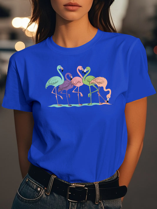 five flamingos in a row Fashion women's pure cotton T-shirt short sleeves