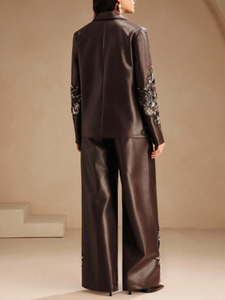 Solid Color Diamond Lasel Leather Suit