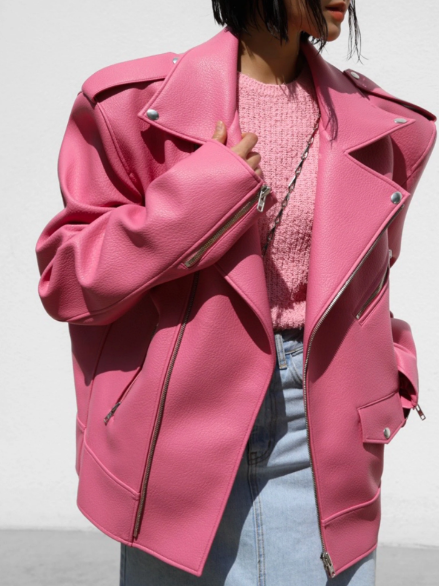 Pink Leather Zip Jacket