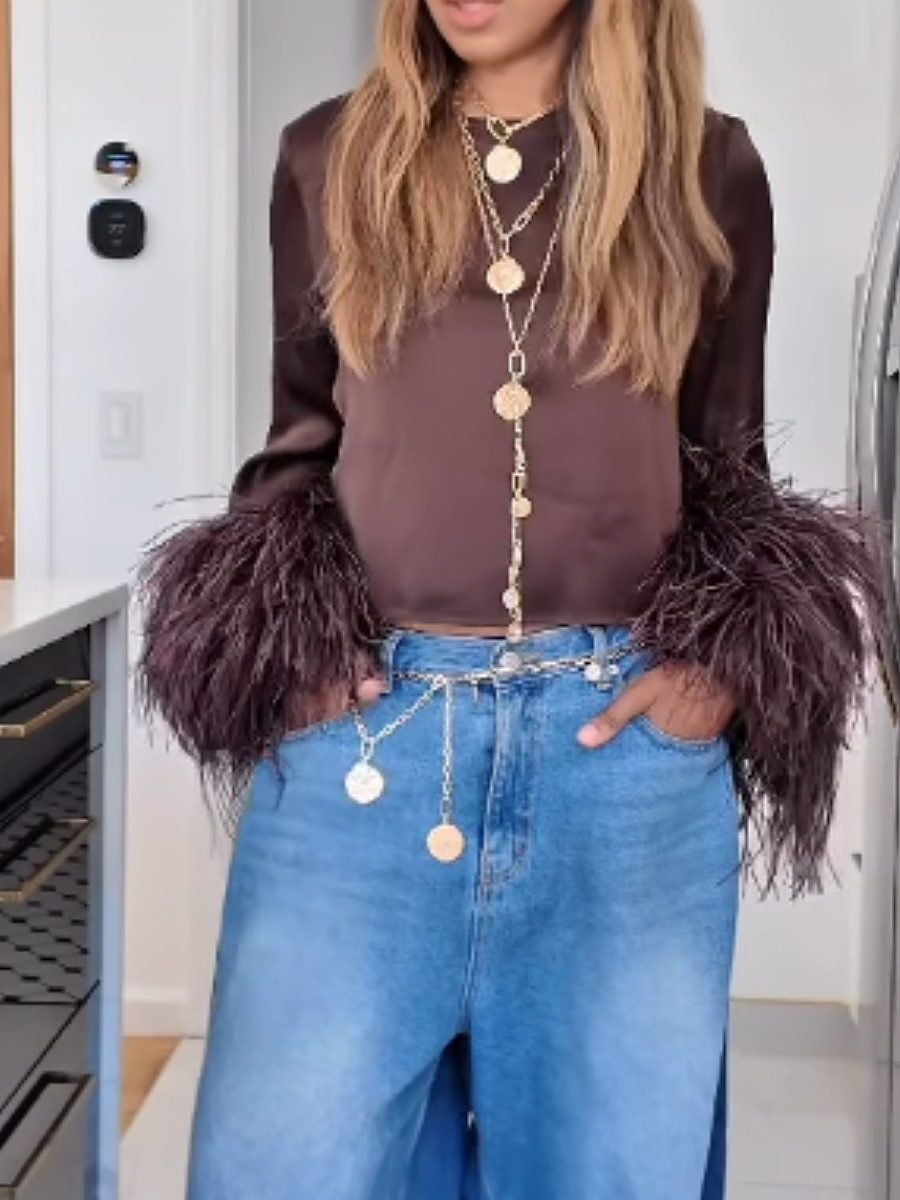 Solid Color Fringed Cuff Top