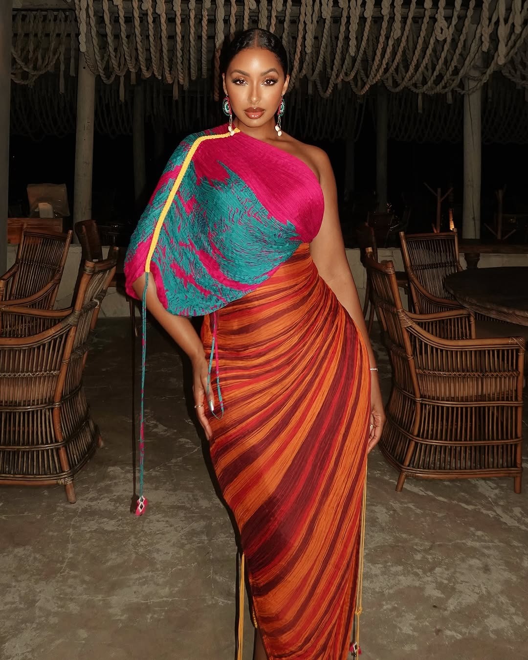 Printed Multicolor Pleated Irregular Dress