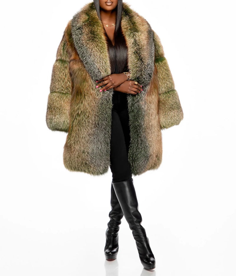 Mid-Length Faux Fox Fur Coat