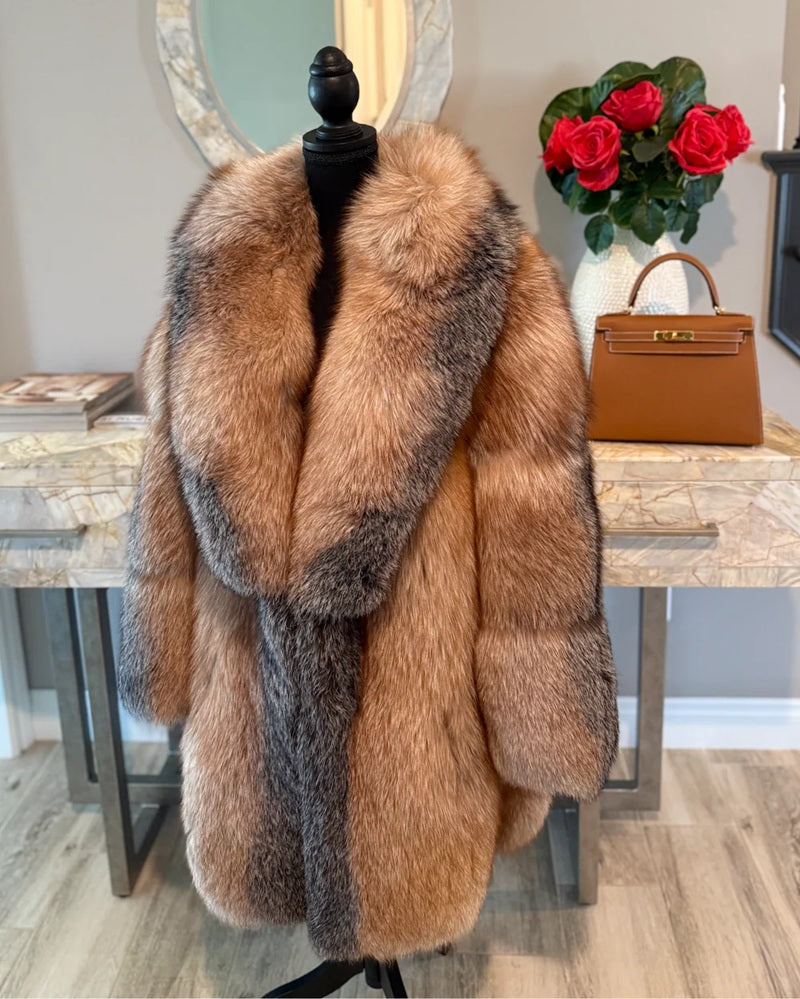 Mid-Length Faux Fox Fur Coat
