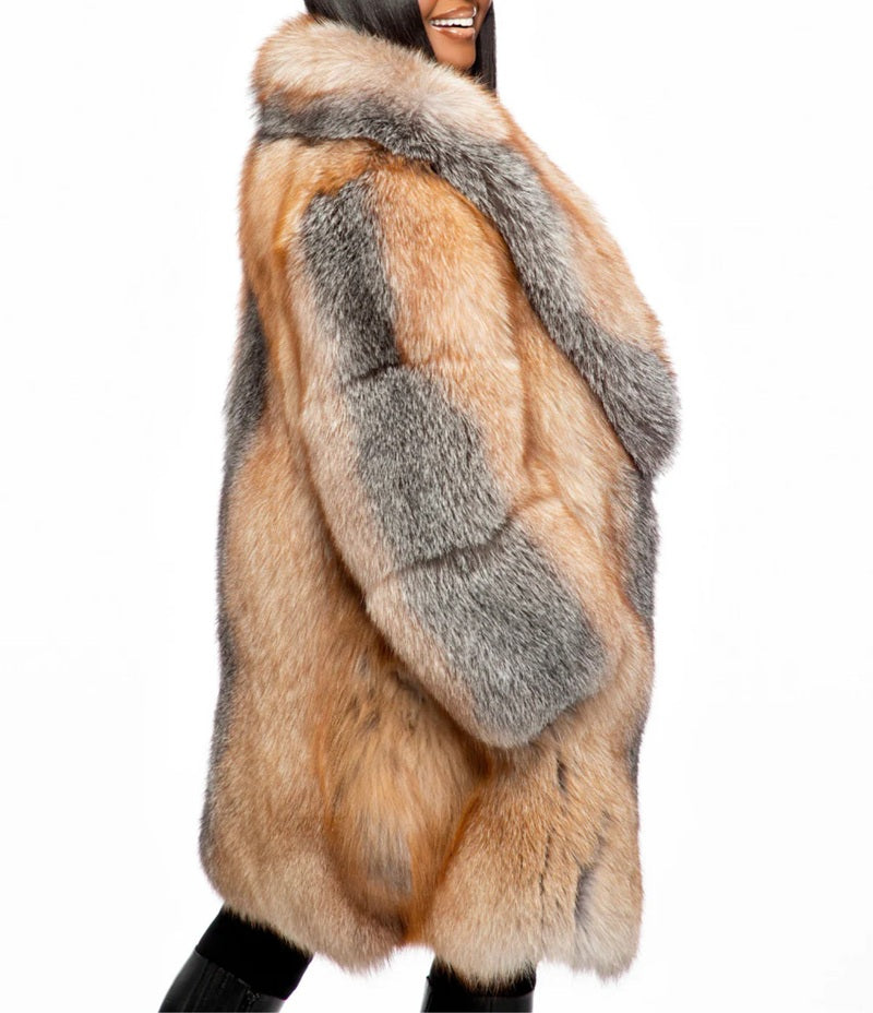 Mid-Length Faux Fox Fur Coat