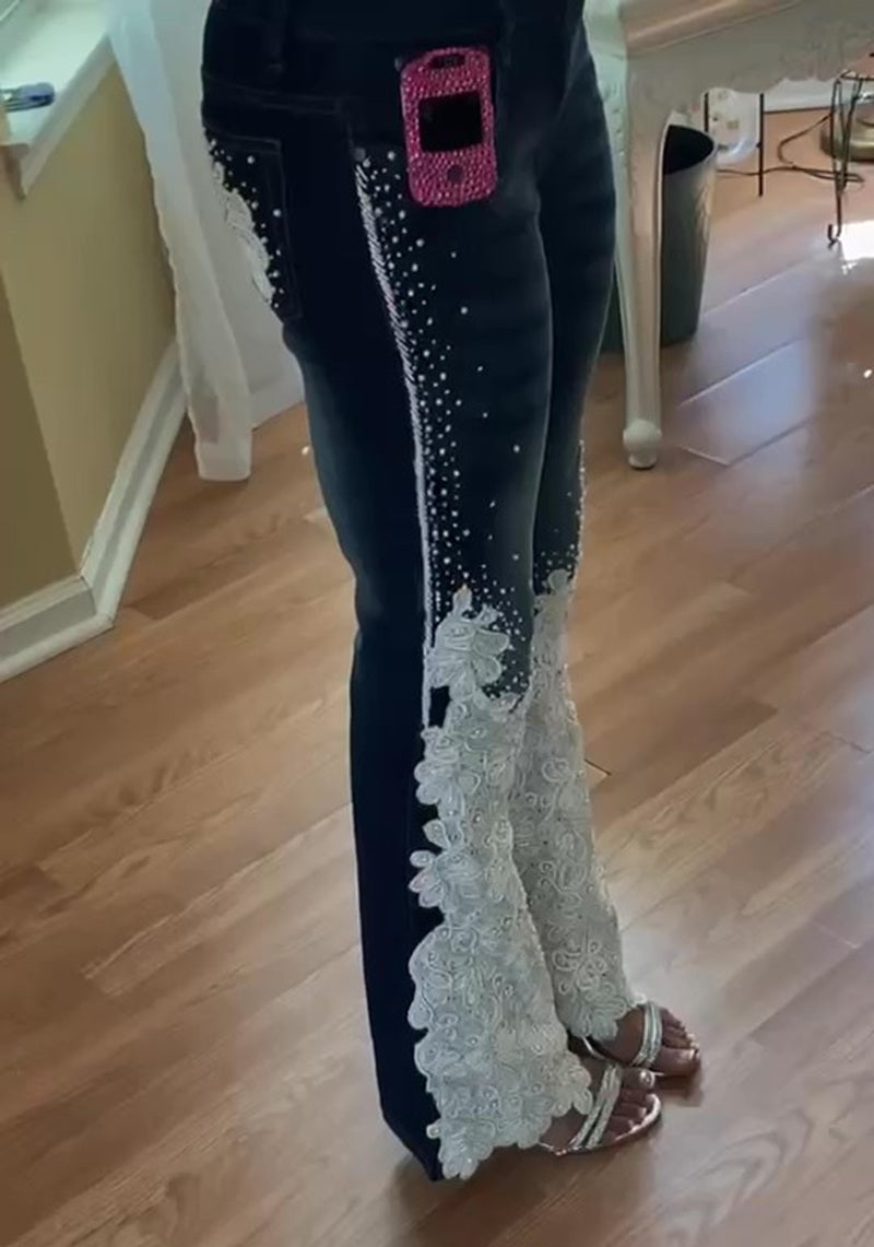 Lace-Stitching Flared Jeans