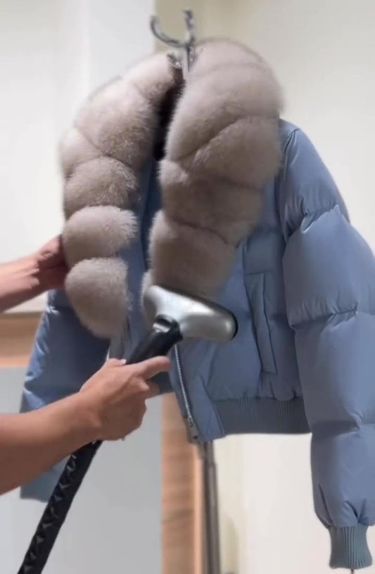 Faux Fox Fur Patchwork Down Jacket