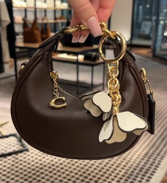 Golden Chain Crescent Leather Bag
